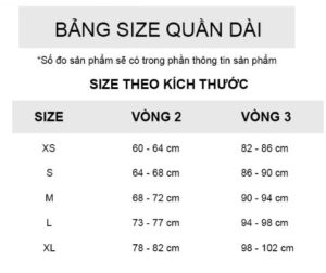 Bảng size quần nữ theo thông số trên áo